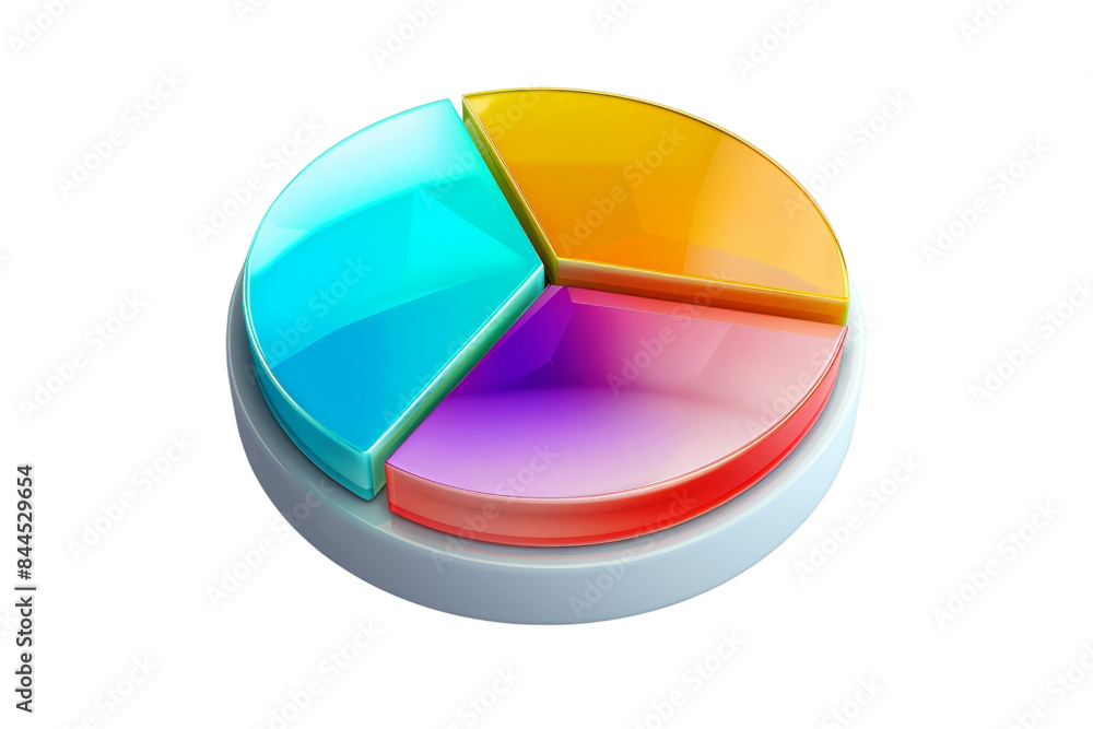 Poster colorful pie chart with four segments, illustrating data visualization and statistical analysis in b