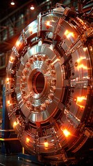 Obraz premium A large circular particle accelerator, illuminated with orange lights