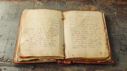 A weathered notebook, with fading ink and handwritten lesson notes, reflects the passage of time.