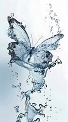 Ethereal Butterfly in Flight Formed by Flowing Water on Isolated Background