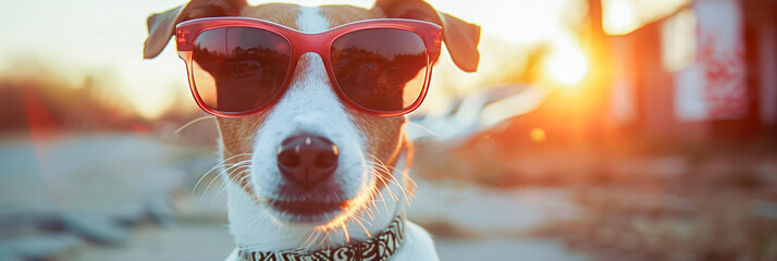 Dog in sunglasses, a trendy pet on holiday, spreading joy with its cool appearance