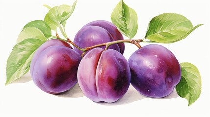 A watercolor of plums clipart, isolated on white background