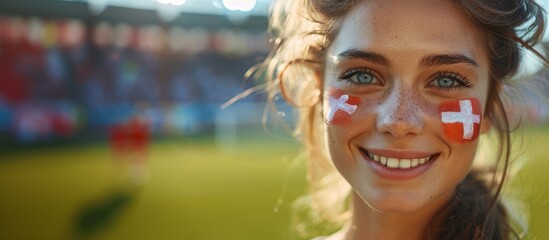 Happy Female Football Fan Celebrating in a Football Stadium
