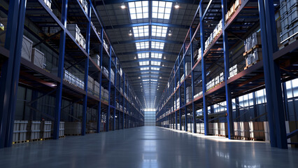 Fototapeta premium Logistics Giant: Front View of a Super Large Warehouse