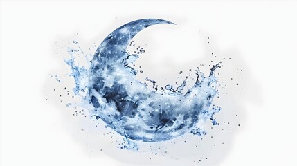 Ethereal Splash of Watercolor Moon on Isolated White Background