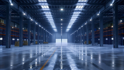 Obraz premium Logistics Giant: Front View of a Super Large Warehouse