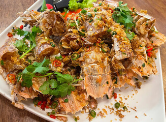 Fried crayfish with garlic and pepper