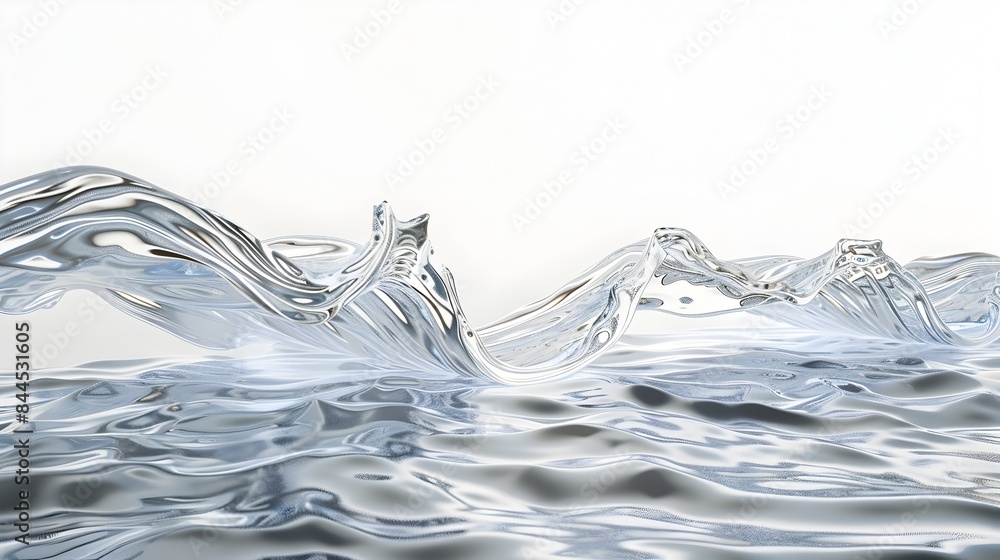 Poster flowing water transformation in 3d digital rendering on white background