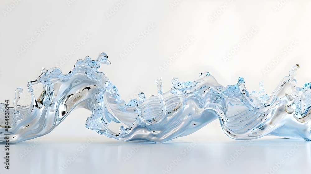 Poster flowing water transformation with 3d rendering on white background