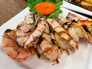 Grilled tiger prawns served on a plate