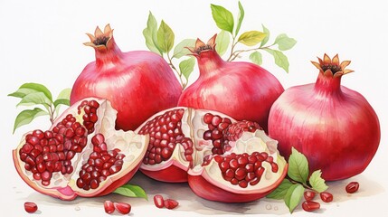 A watercolor of pomegranates clipart, isolated on white background