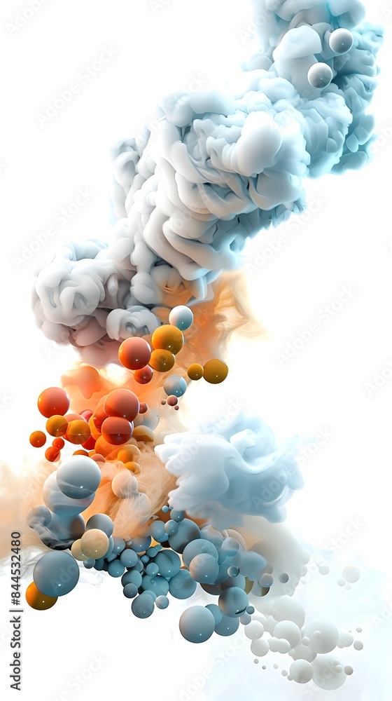 Poster investigating the chemical composition and visual dynamics of smoke in a 3d rendered abstract compos