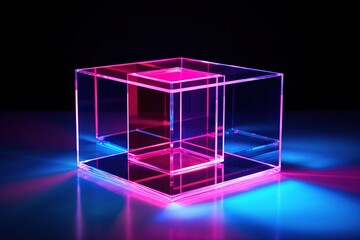 AI-Powered Neon Cubes: Futuristic Isometric Glass Structures, Enchanting Purple Glow, Cybernetic...