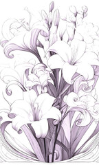 カサブランカとフリージア　塗り絵（初中級）