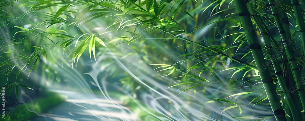 Aufkleber serene bamboo forest with sunlight streaming through the leaves, creating a peaceful and tranquil na