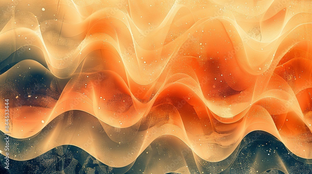 Poster an image of waves in orange with white dots at the base