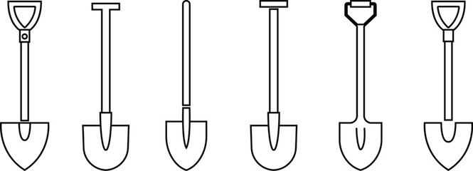 Shovel premium icon set in trendy style. Shovel, Tool, Repair, Digging Abstract design pictogram, isolated on a transparent background. Agriculture Symbol, for website design, mobile application, ui.