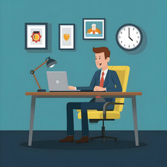Business Man Working from Home - Flat Illustration