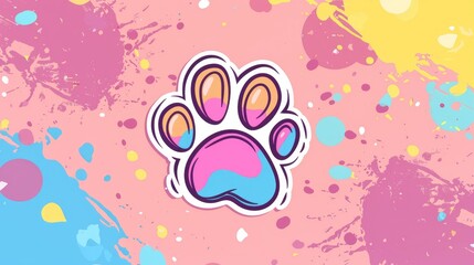 Fototapeta premium Illustration of a cute and colorful paw print icon in cartoon style for either a dog or cat adding a playful touch to the hand drawn doodle 2d background