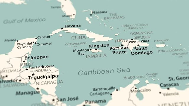 Jamaica on the world map. Smooth map rotation. 4K animation.