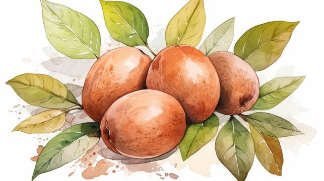 A watercolor of sapodilla clipart, isolated on white background