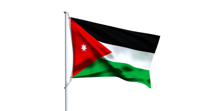 Waving flag of jordan isolated on transparent background.