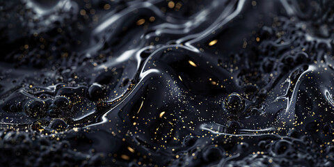 Black liquid texture stain remover penetration depth close up shiny and flowing.