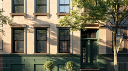 Stylish modern house facade with natural elements and elegant design. Architectural home composition.