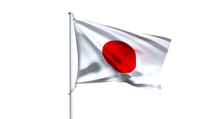 Waving flag of japan isolated on transparent background.