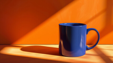 Blue Mug on Orange Background with Shadows
