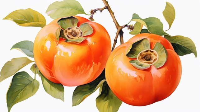 A watercolor of persimmons clipart, isolated on white background