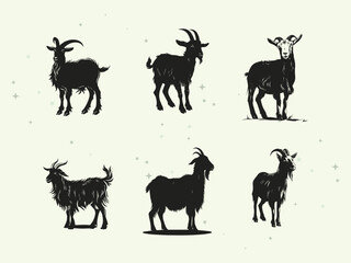 The set of goats silhouetted against a white background