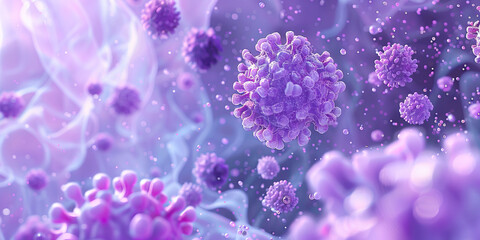 Lavender Purple Sanitizer Microbial Disruption: High-resolution view of lavender purple-colored sanitizer particles, depicting their disruption of microbial cells for thorough sanitization