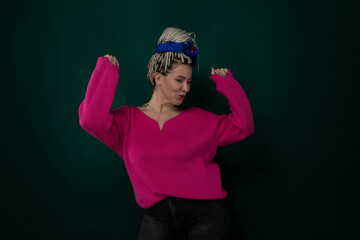 Woman Wearing Pink Sweater and Black Pants