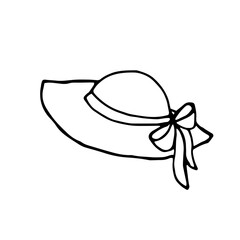 Women's hat isolated on white background. Vector doodle illustration of an elegant headdress. Classic women's item.
