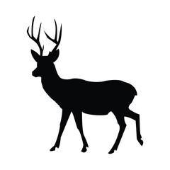 Deer vector illustration. Deer silhouette vector illustration isolated on white background. Deer icon illustration flat style black silhouette profile side. 
