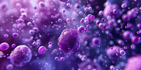 Grape Purple Sanitizer Microbial Disruption: High-resolution view of grape purple-colored sanitizer particles, depicting their disruption of microbial cells for effective sanitization