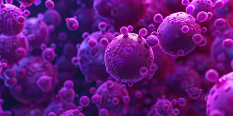 Grape Purple Sanitizer Microbial Disruption: High-resolution view of grape purple-colored sanitizer particles, depicting their disruption of microbial cells for effective sanitization