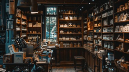 A store with many shelves and a window