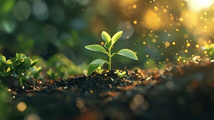an elegant view of a tiny plant growing from the soil