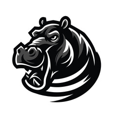 Illustration of a fierce Hippopotamus in black and white