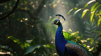 Vibrant Peacock Displaying Feathers in Lush Jungle - Majestic Wildlife Photography with Fujifilm X-T4 and 50-140mm f/2.8 Lens