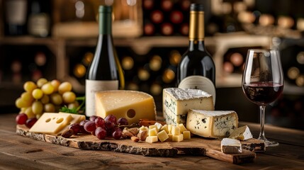 Obraz premium Cheese Platter with Wine and Grapes