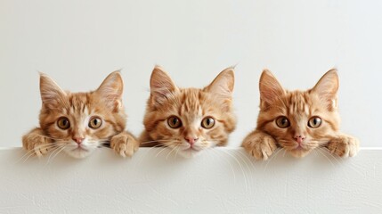 Three orange kittens are looking at the camera