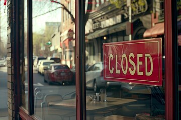 Closed sign on glass window of eatery