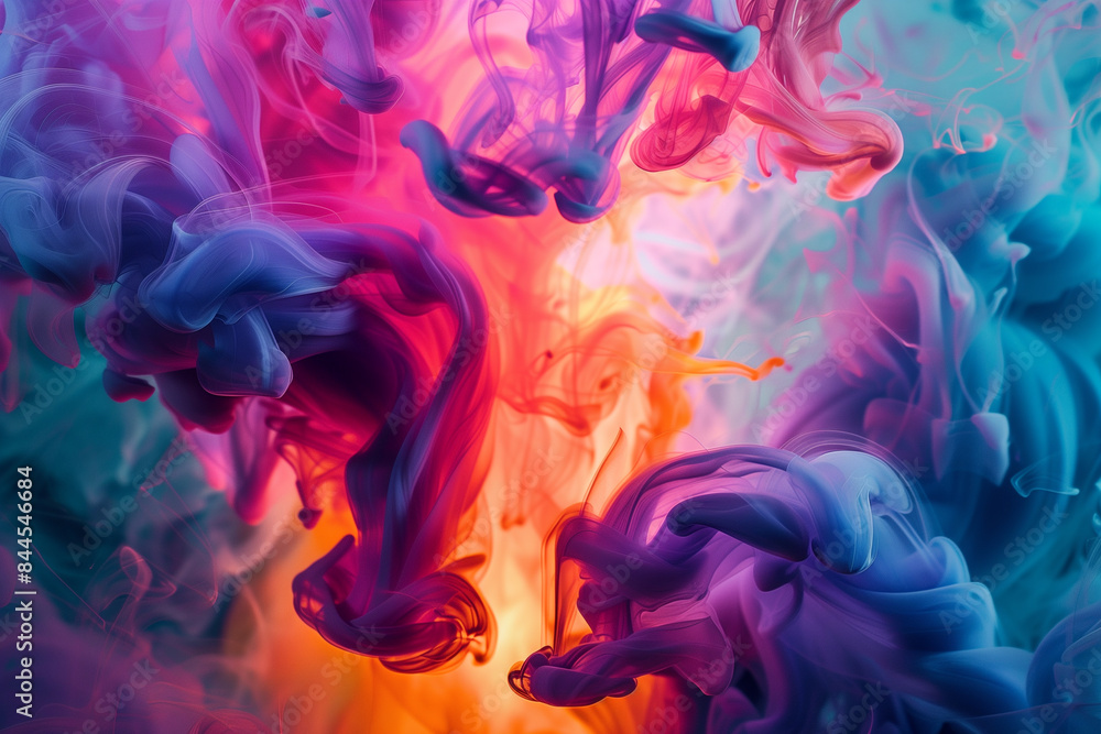 Poster luminous streams of multicolored ink intertwine, crafting a dynamic and harmonious abstract masterpi