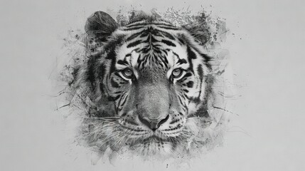   Black & White Tiger Portrait with Paint Splatters