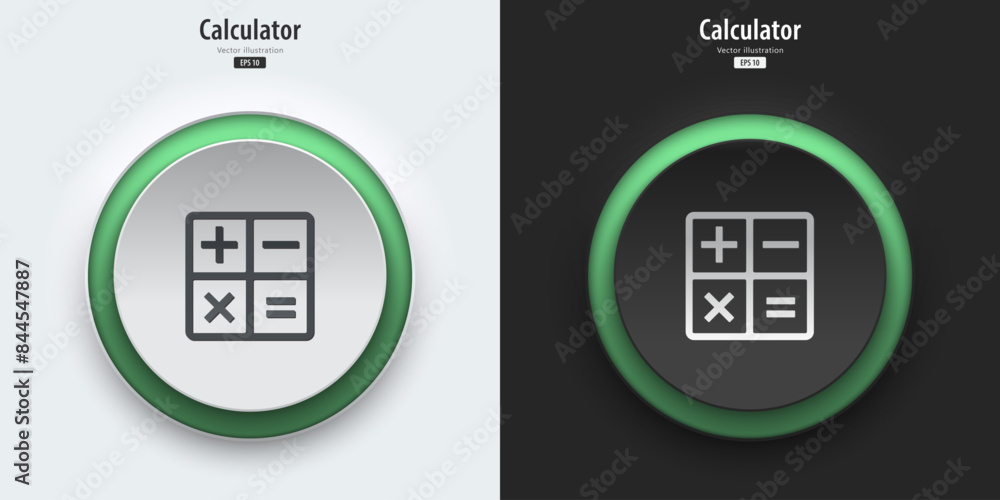 Fototapete calculator sign. a set of black and white round buttons with calculator symbols. 3d neumorphism desi