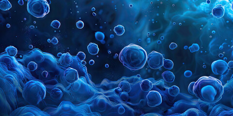 Cobalt Blue Detergent Action: High-resolution microscopy of cobalt blue-colored detergent molecules, showcasing surface cleaning and stain removal