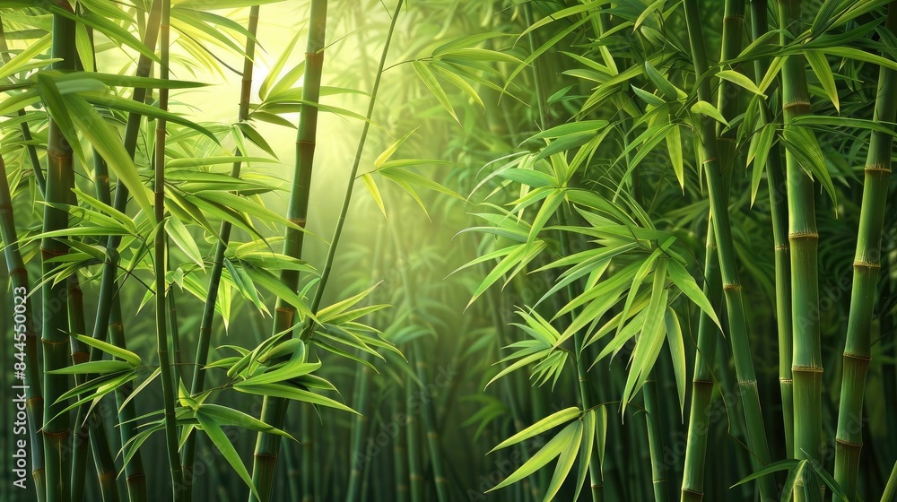Aufkleber lush green bamboo forest with sunlight filtering through the leaves, creating a tranquil and serene 